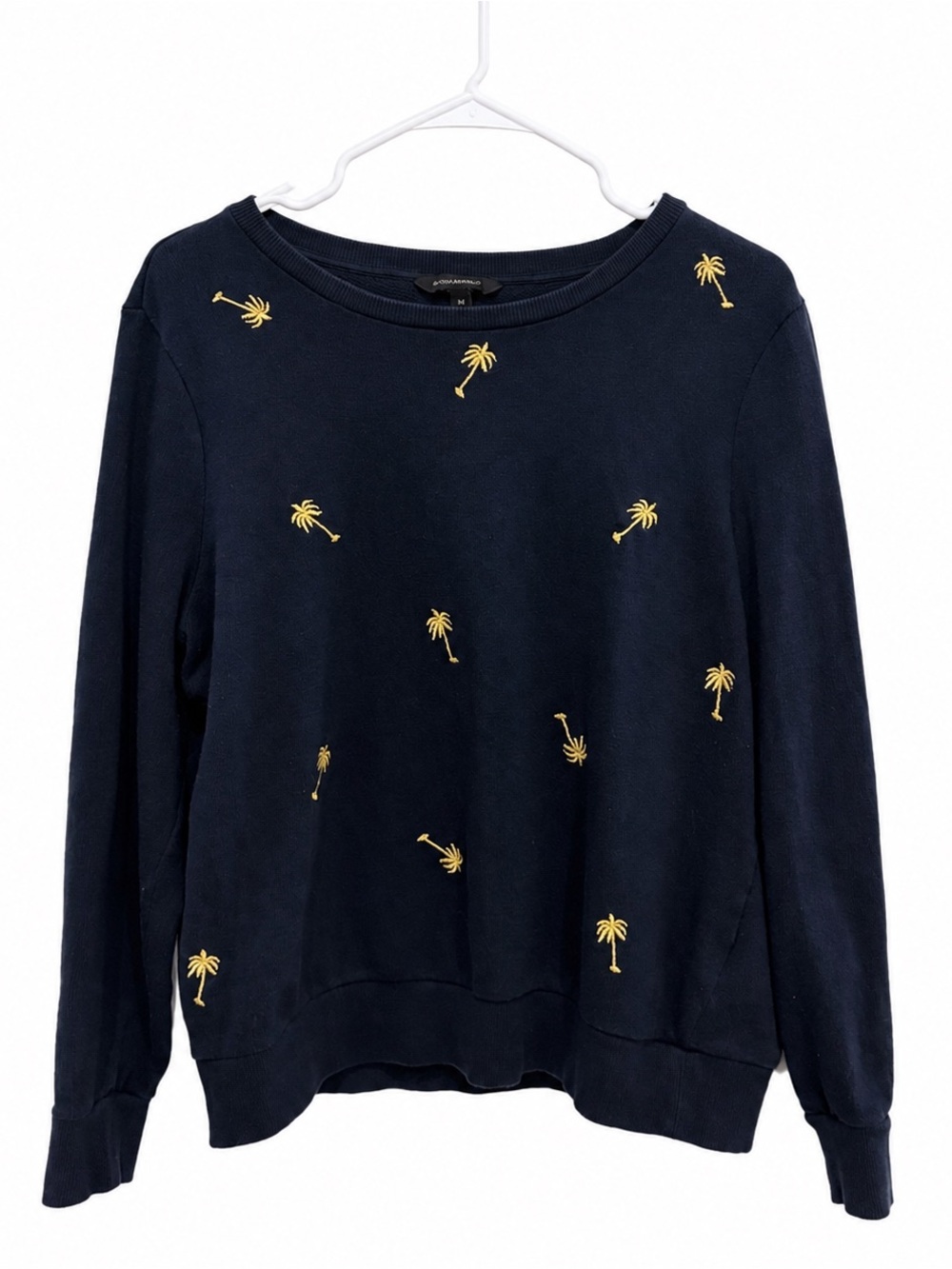 Banana Republic Navy Crewneck Sweater with Gold Palm Embroidery
